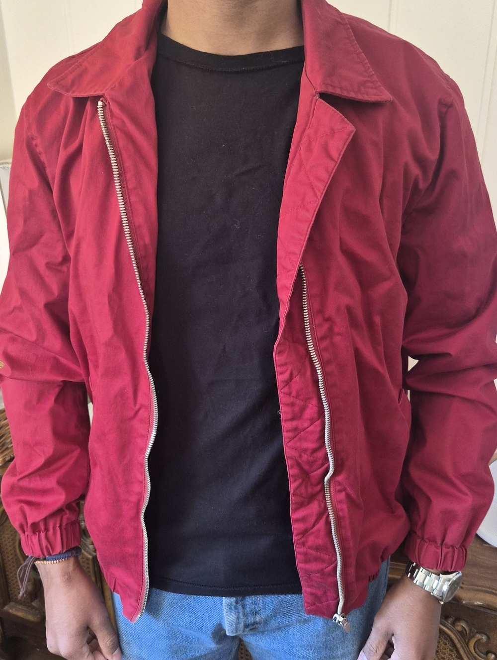 Zara Men's Crimson Red Bomber Jacket